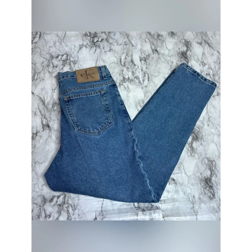 Calvin Klein 90s 100% Cotton y2k vintage Blue Straight Jeans logo 13/14 highrise